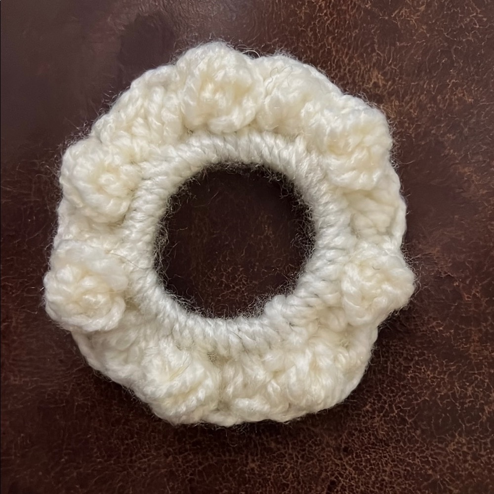 Elegant Cream Hand Crocheted Hair Scrunchie